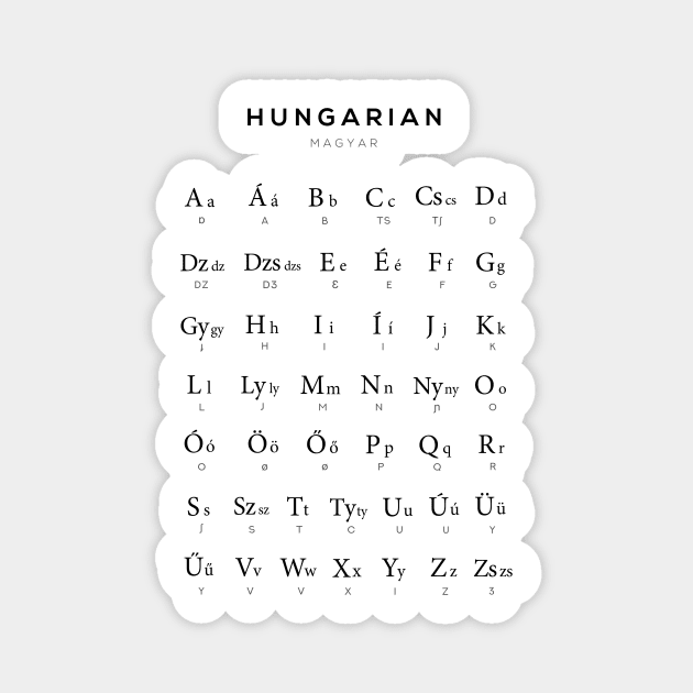 Hungarian Alphabet Chart, Magyar Language Chart, White Sticker by typelab